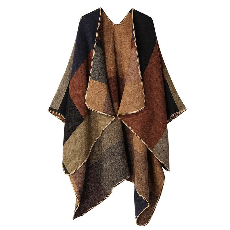 Autumn Gradient Cashmere-Feel Pullover Shawl Cloak
