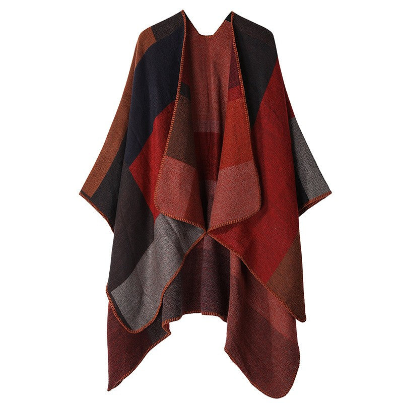 Autumn Gradient Cashmere-Feel Pullover Shawl Cloak