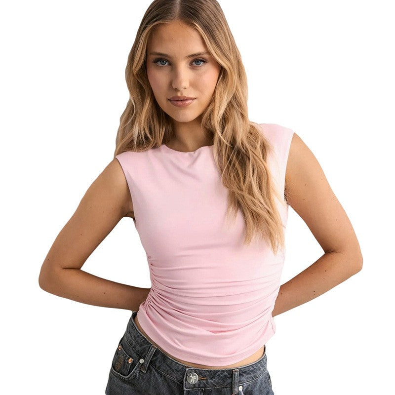 Backless Slim Fit Pullover Top with Off-Shoulder Neck – Pink