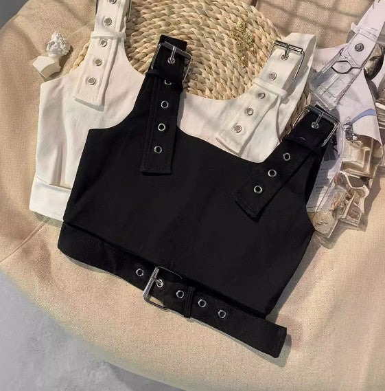 Girl’s Cropped Cotton Jazz Vest – Black Camisole Style