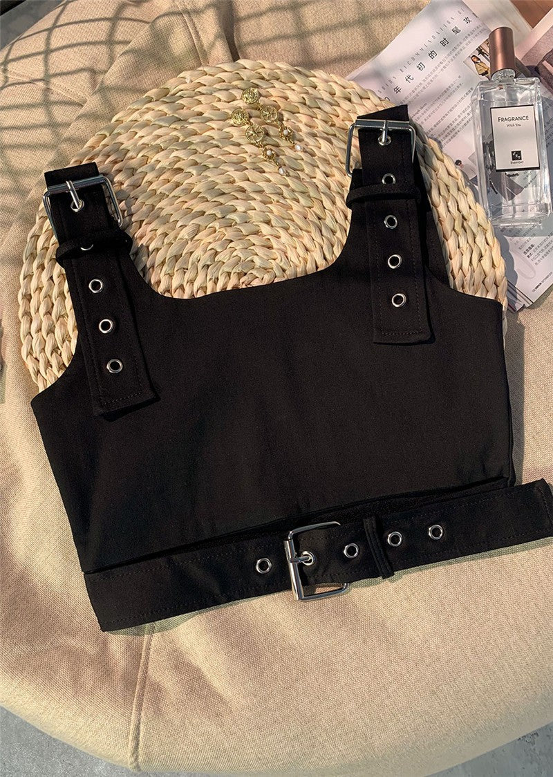 Girl’s Cropped Cotton Jazz Vest – Black Camisole Style