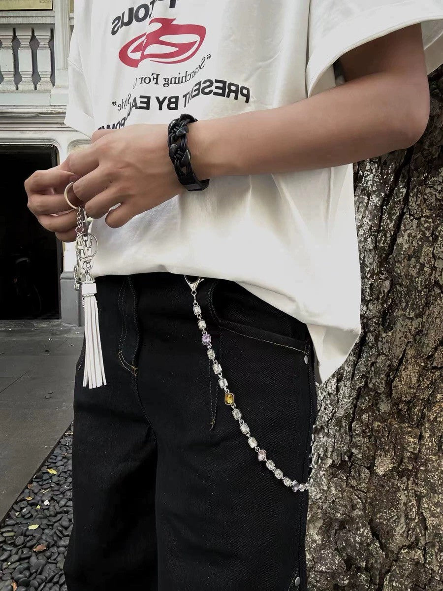 Handmade Colorful Gem Waist Chain with Zipper Accent