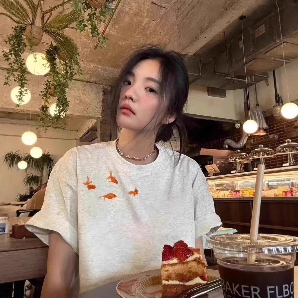 Loose Fit Half Sleeve Graphic Cotton Tee – Summer Cartoon Print