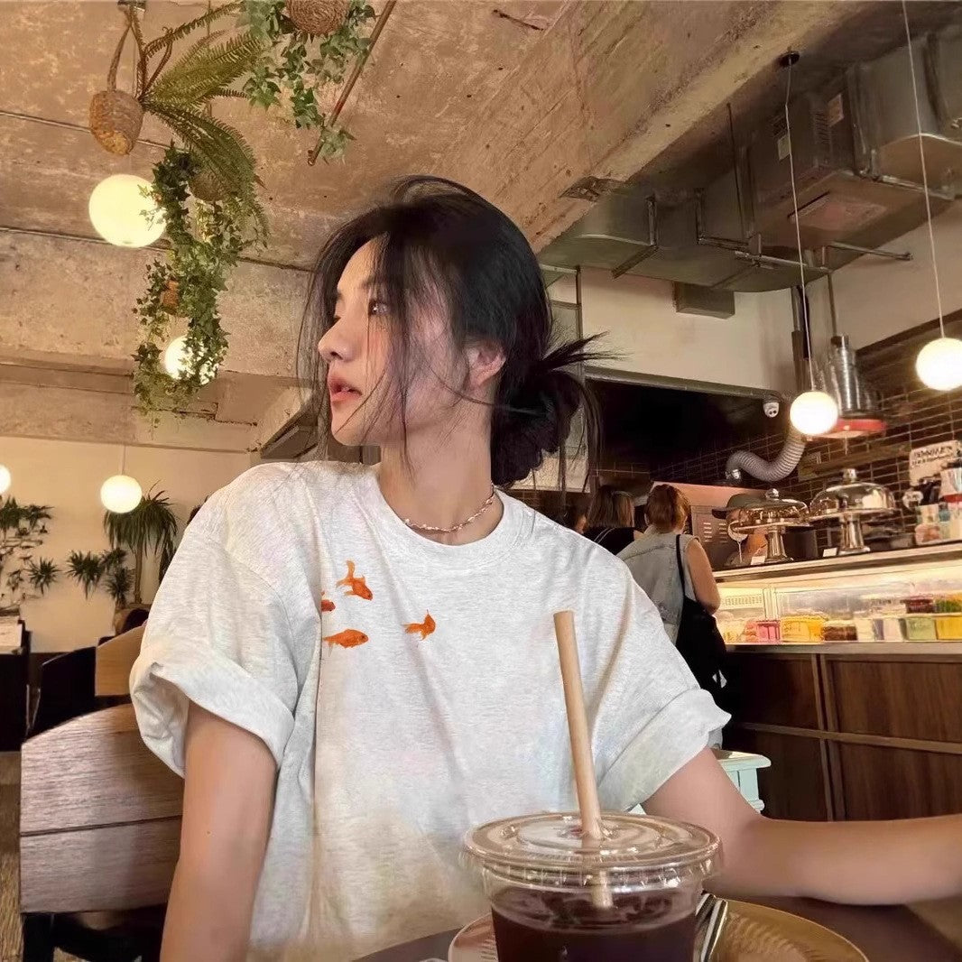 Loose Fit Half Sleeve Graphic Cotton Tee – Summer Cartoon Print