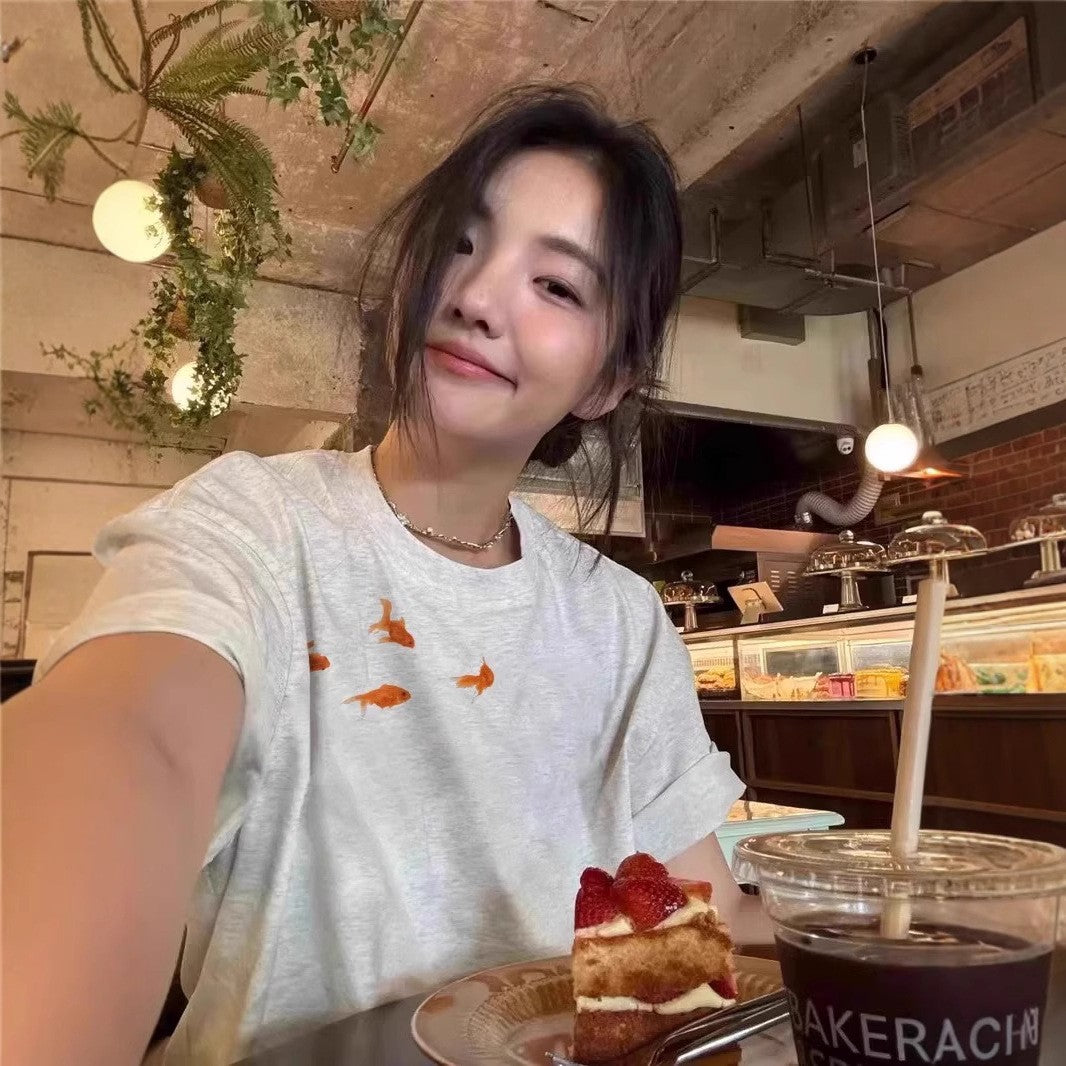 Loose Fit Half Sleeve Graphic Cotton Tee – Summer Cartoon Print