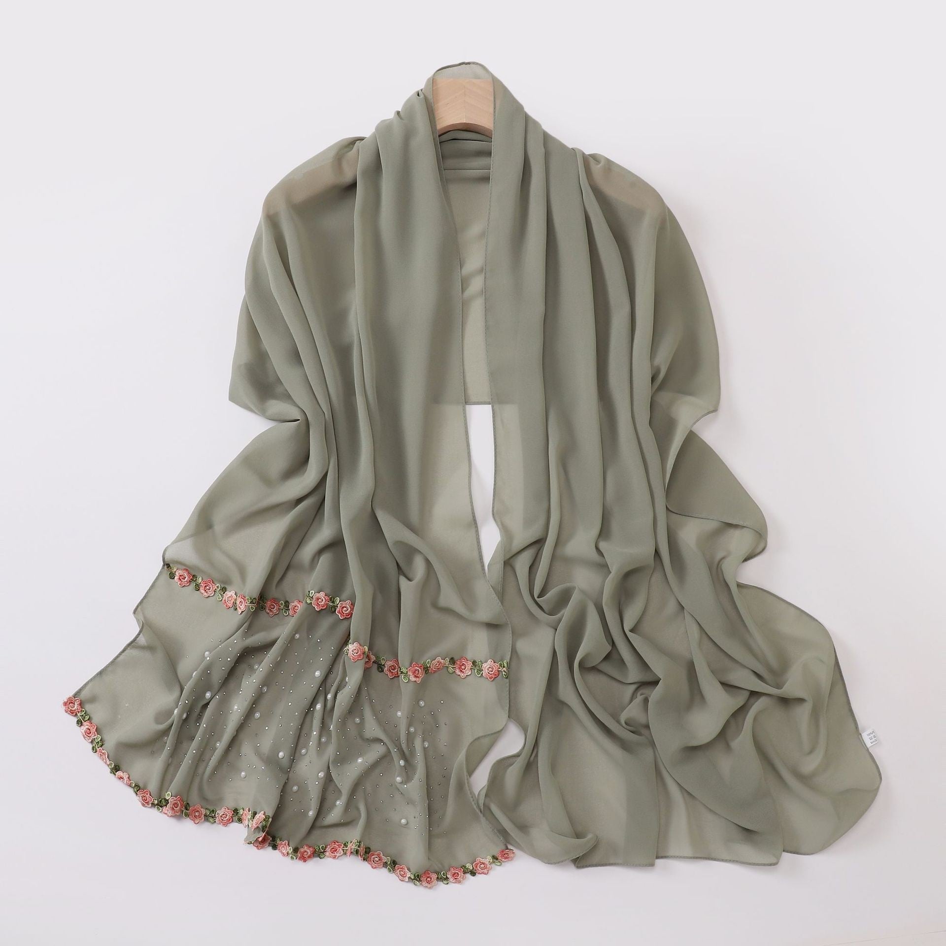 Pearl-Embellished Chiffon Headscarf Wrap