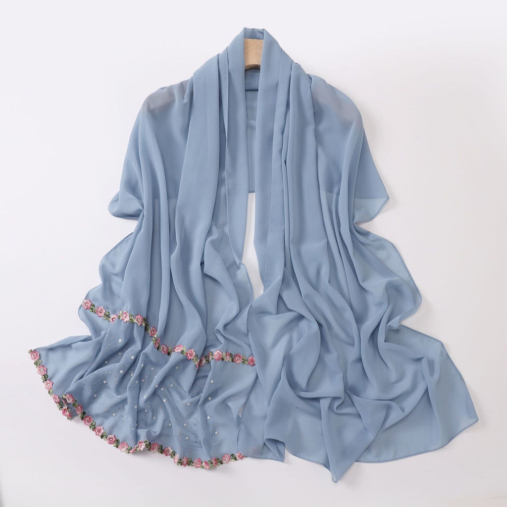 Pearl-Embellished Chiffon Headscarf Wrap