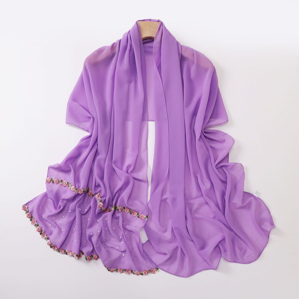 Pearl-Embellished Chiffon Headscarf Wrap