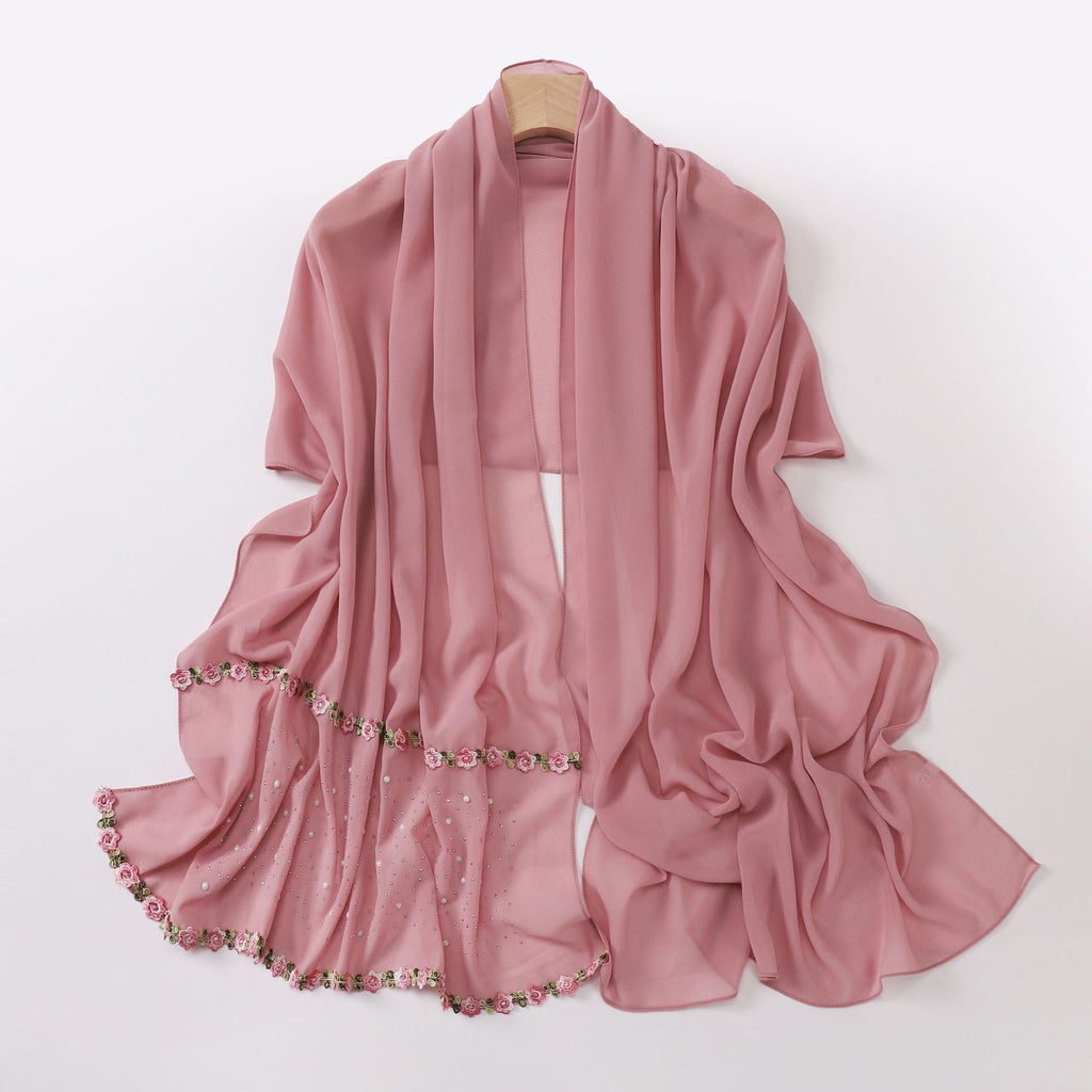 Pearl-Embellished Chiffon Headscarf Wrap