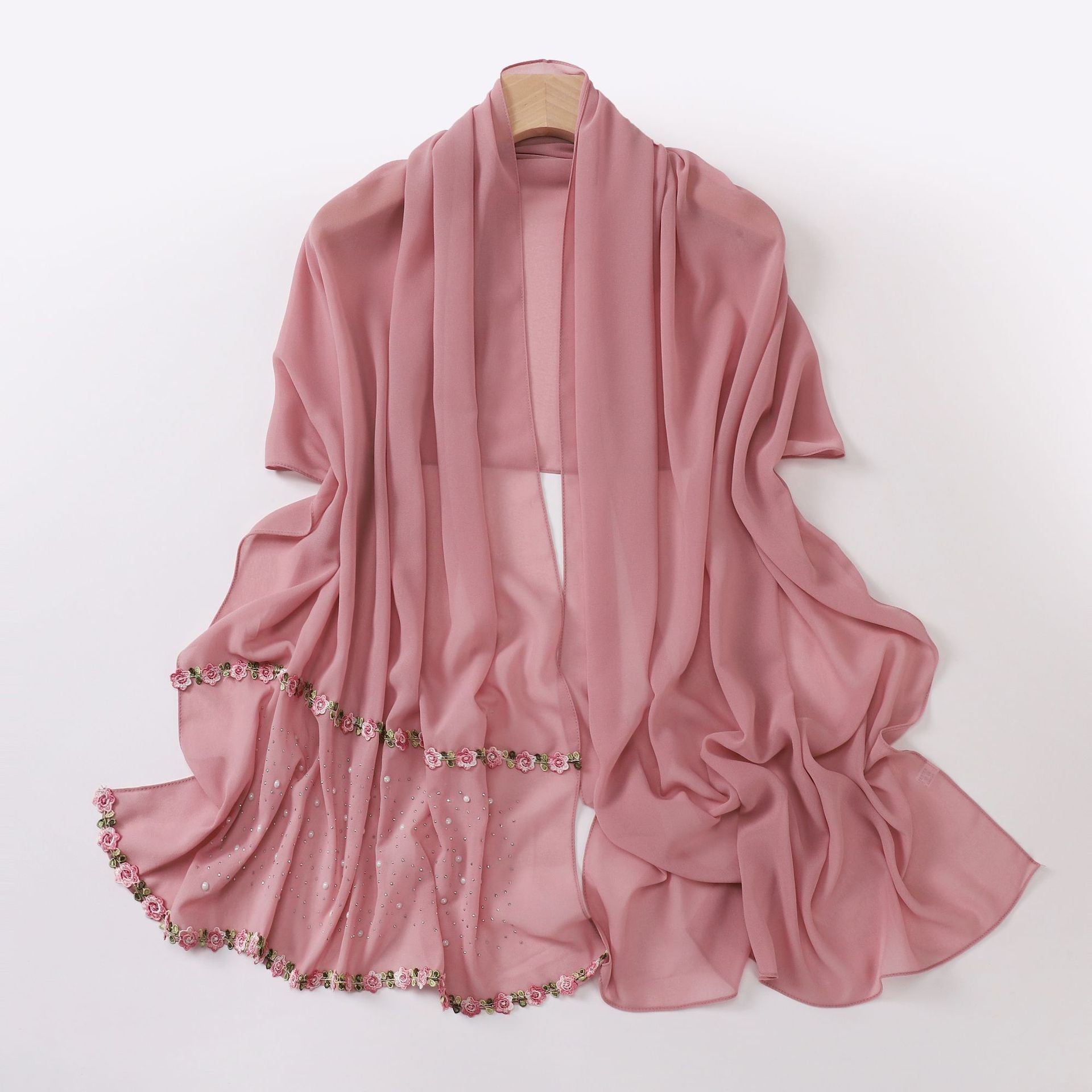 Pearl-Embellished Chiffon Headscarf Wrap