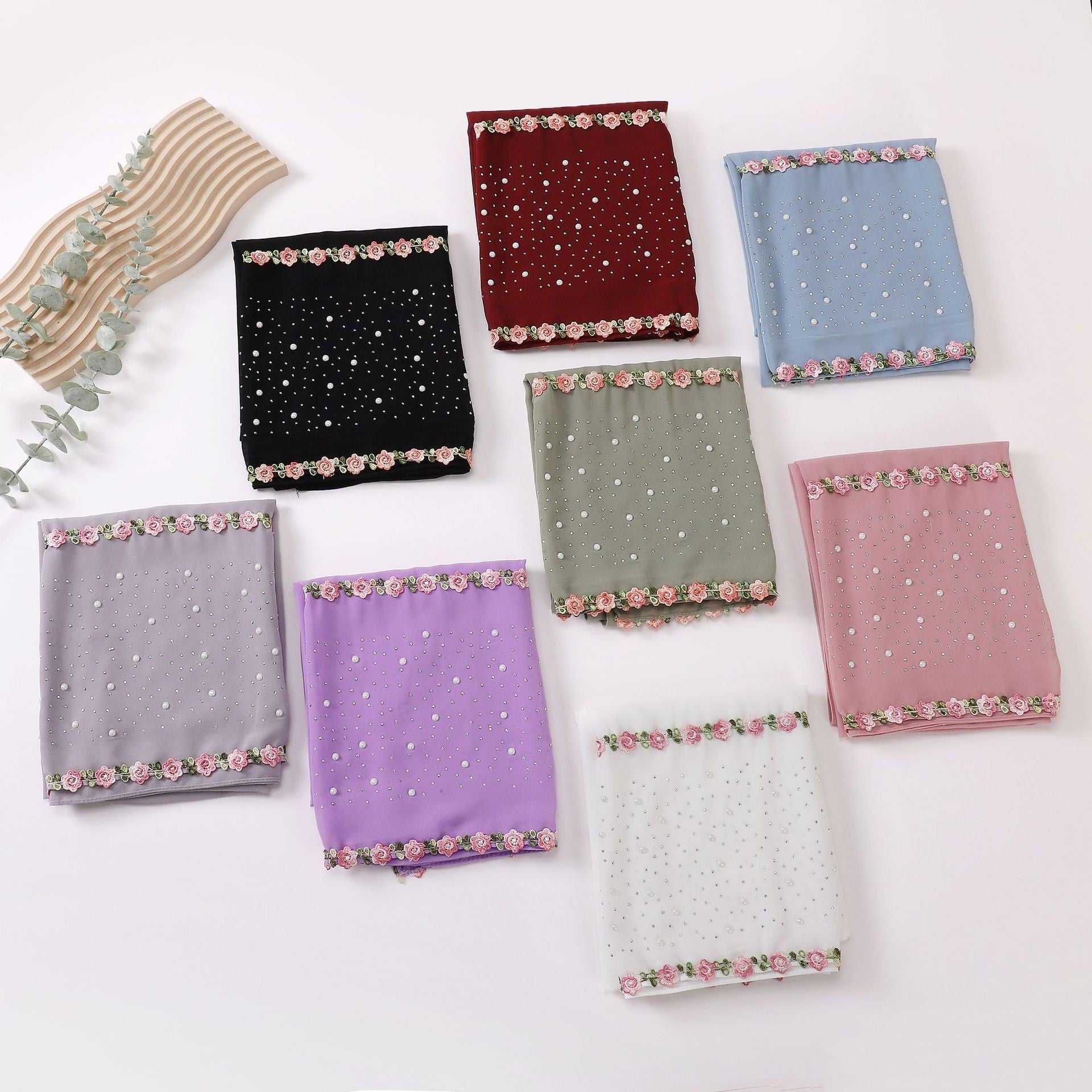 Pearl-Embellished Chiffon Headscarf Wrap