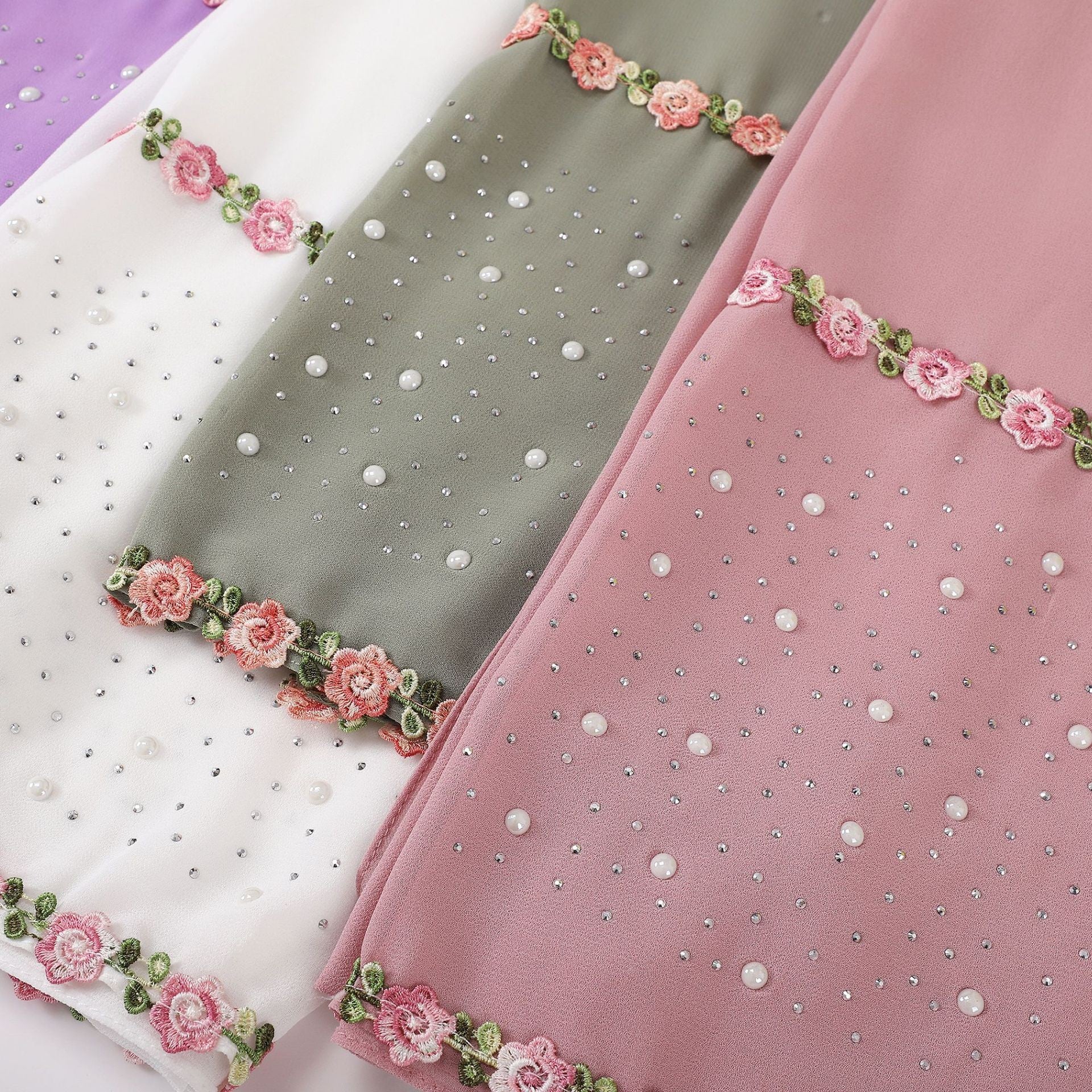 Pearl-Embellished Chiffon Headscarf Wrap