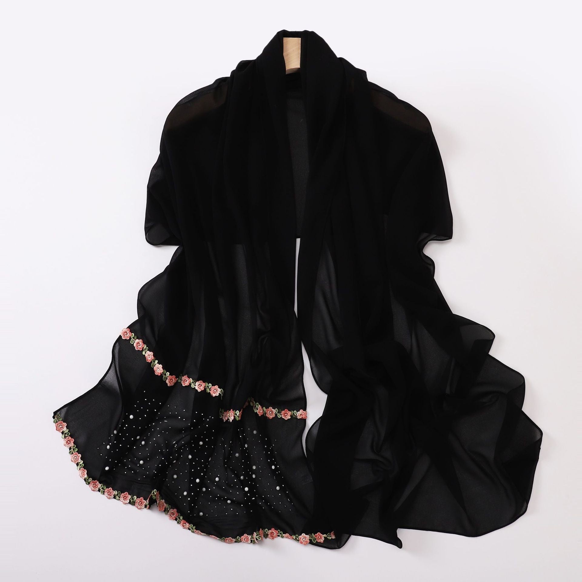 Pearl-Embellished Chiffon Headscarf Wrap