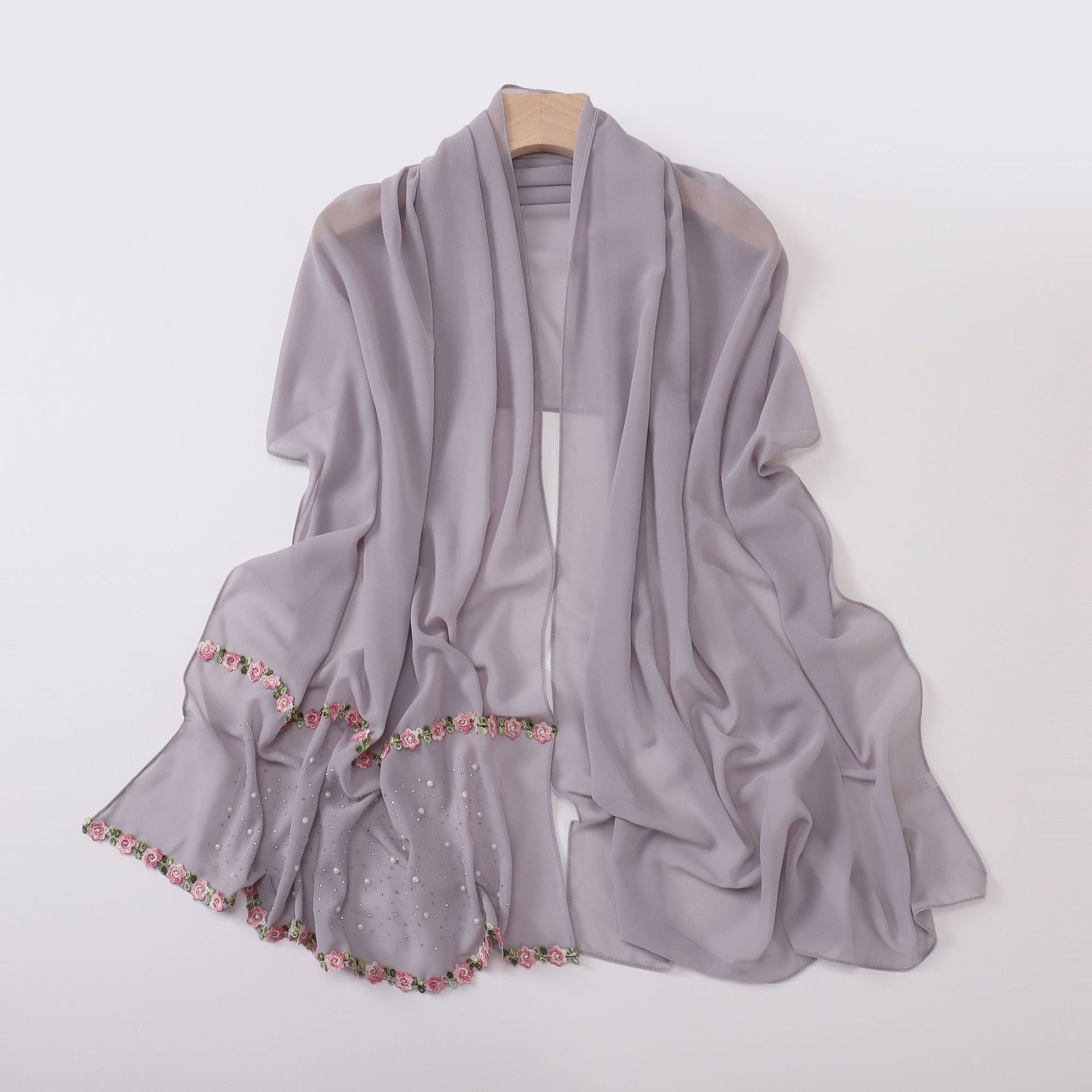 Pearl-Embellished Chiffon Headscarf Wrap