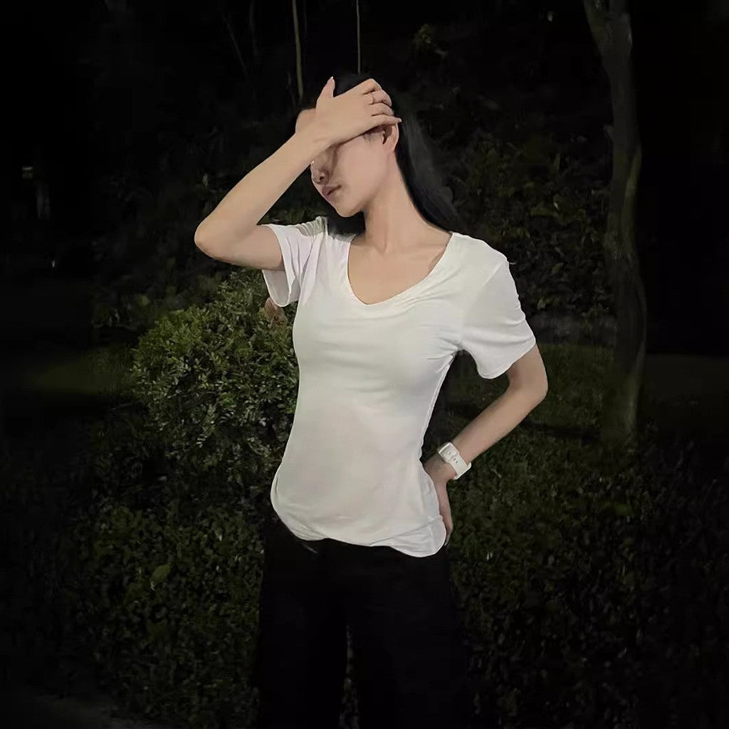 Pink V-Neck Slim Fit Short Sleeve Blouse