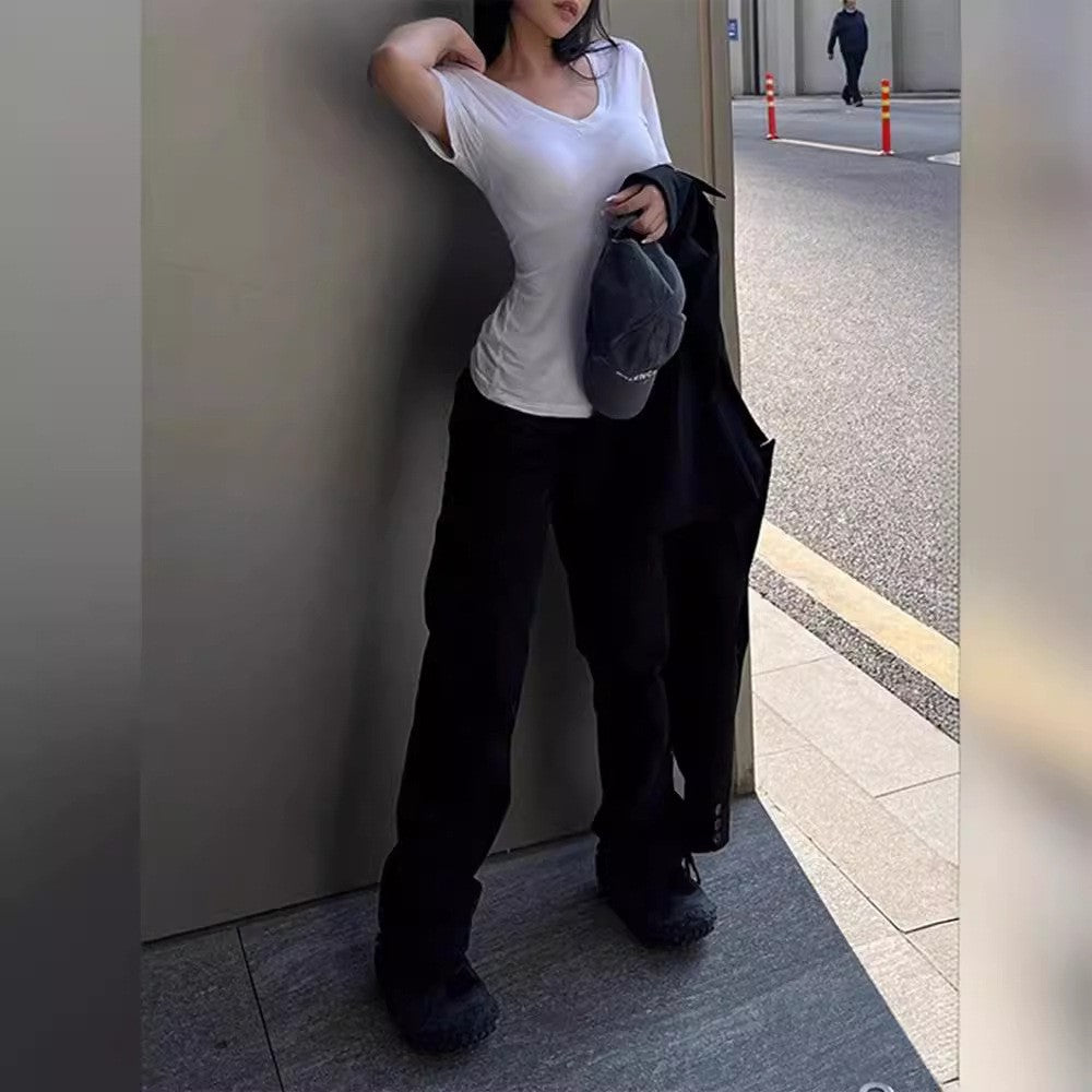 Pink V-Neck Slim Fit Short Sleeve Blouse