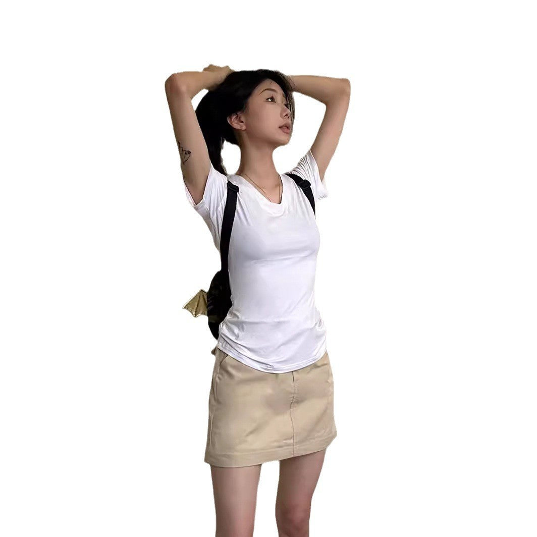 Pink V-Neck Slim Fit Short Sleeve Blouse