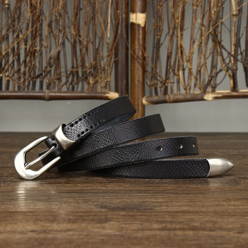 Retro Leather Belt with Vintage Pin Buckle – 18mm Wide