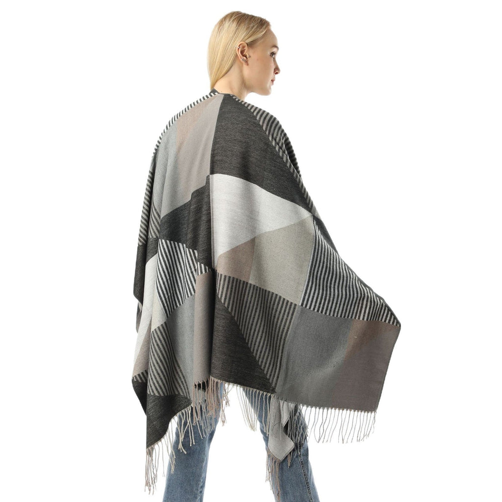 Warm Tassel Jacquard Shawl Scarf – Plaid Print