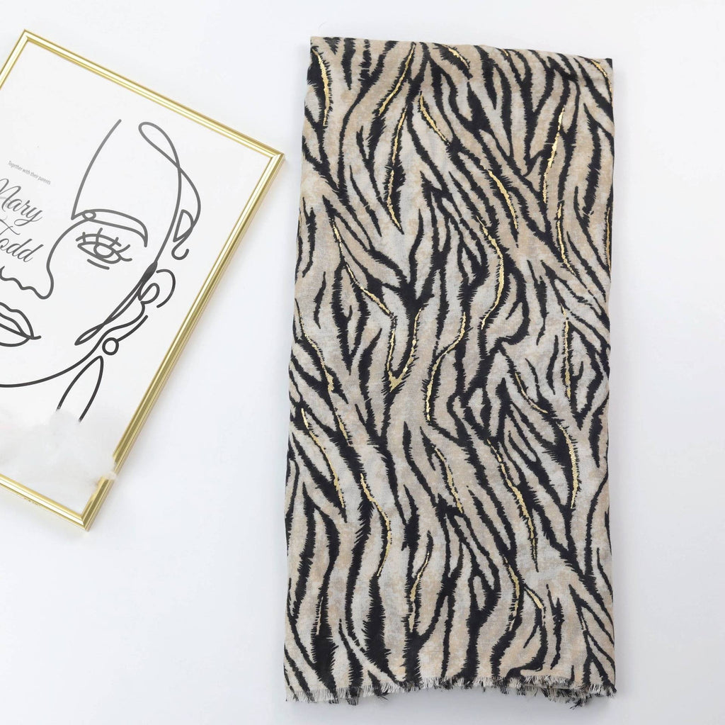 Zebra Satin Woven Shawl with Bronzing Detail