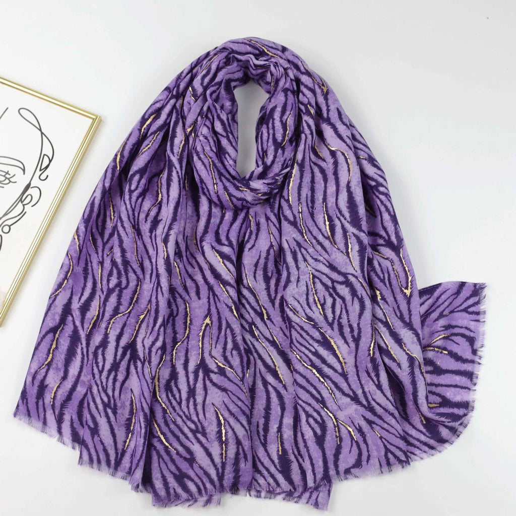 Zebra Satin Woven Shawl with Bronzing Detail