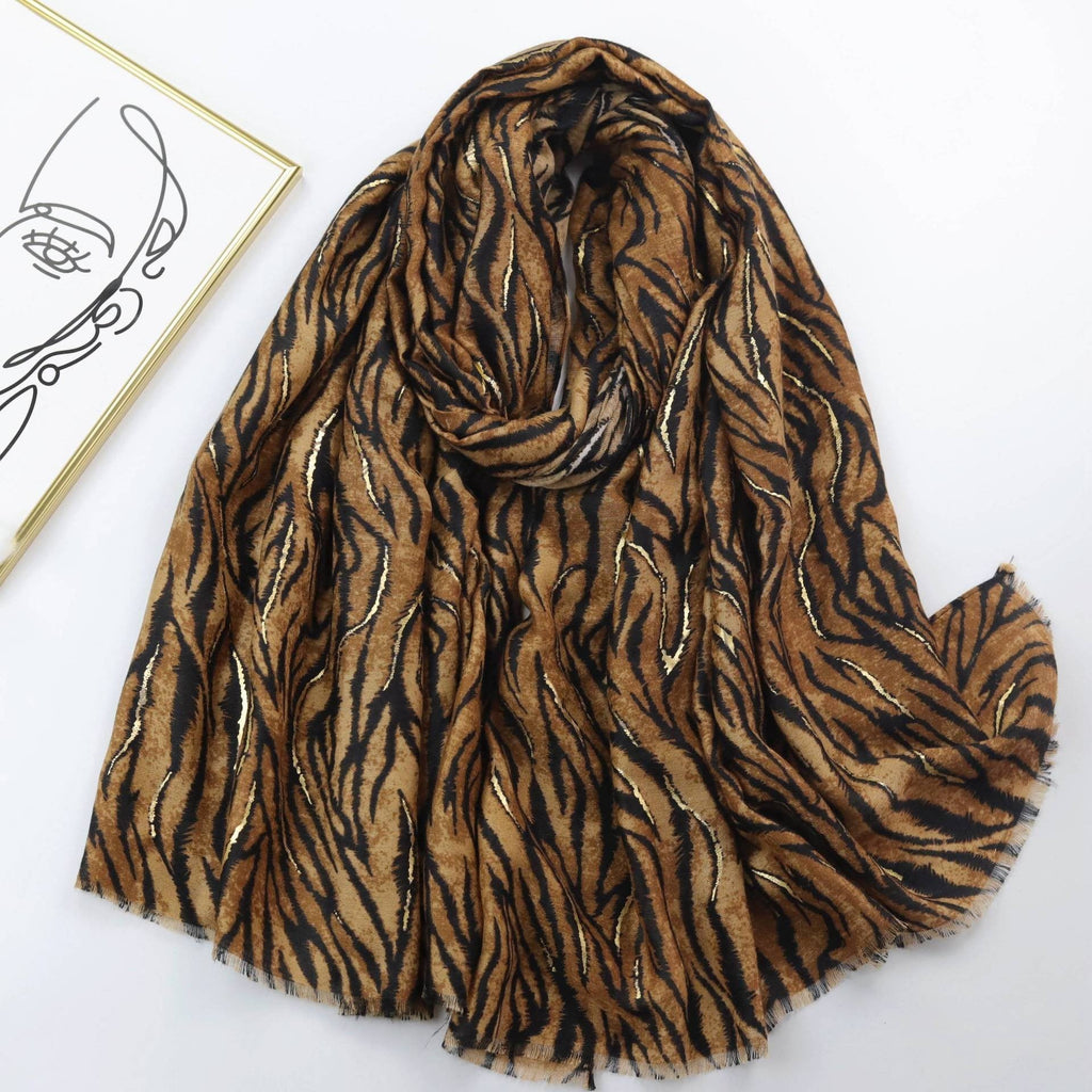 Zebra Satin Woven Shawl with Bronzing Detail