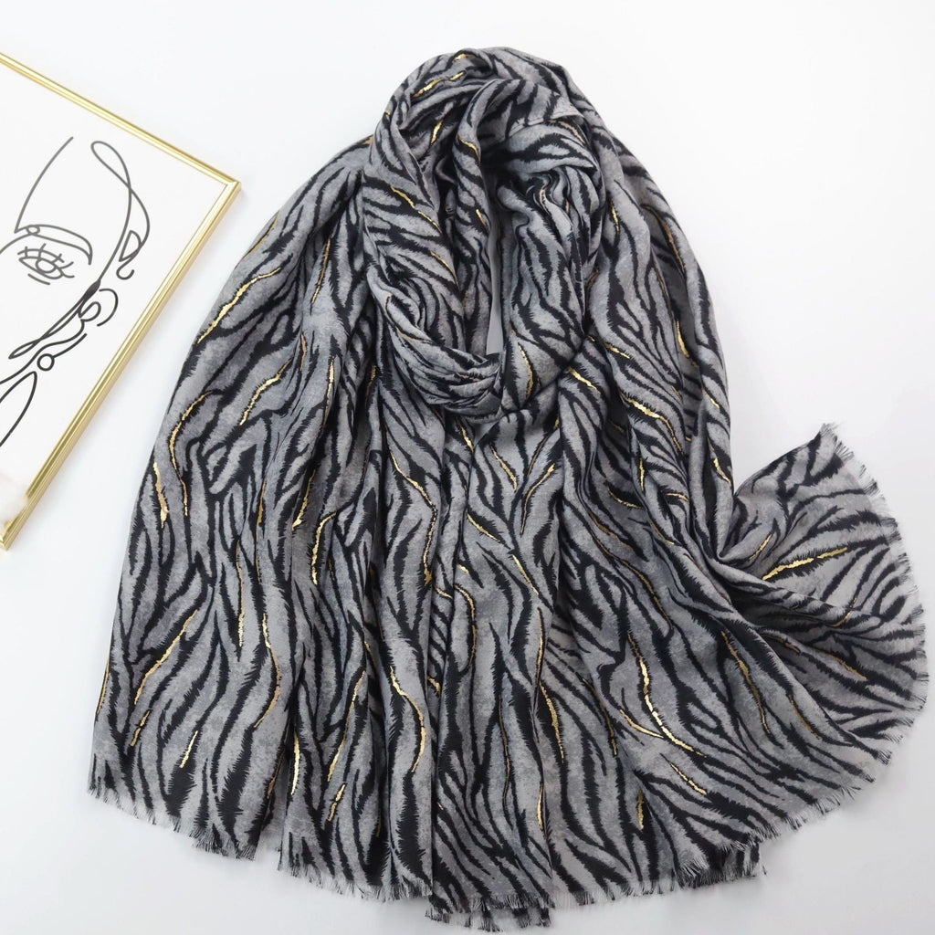 Zebra Satin Woven Shawl with Bronzing Detail