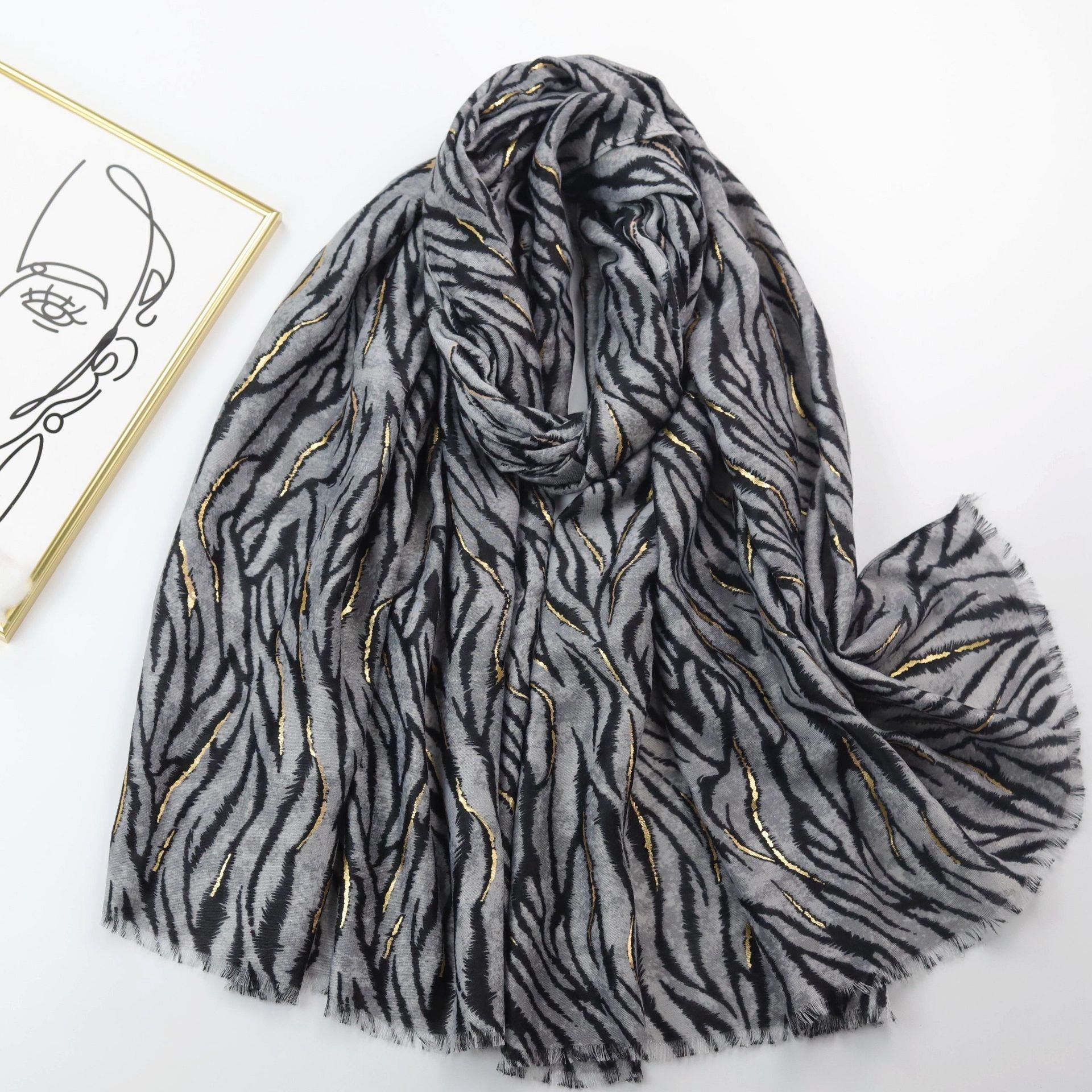 Zebra Satin Woven Shawl with Bronzing Detail