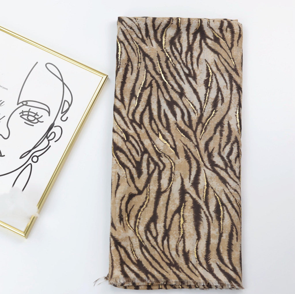 Zebra Satin Woven Shawl with Bronzing Detail