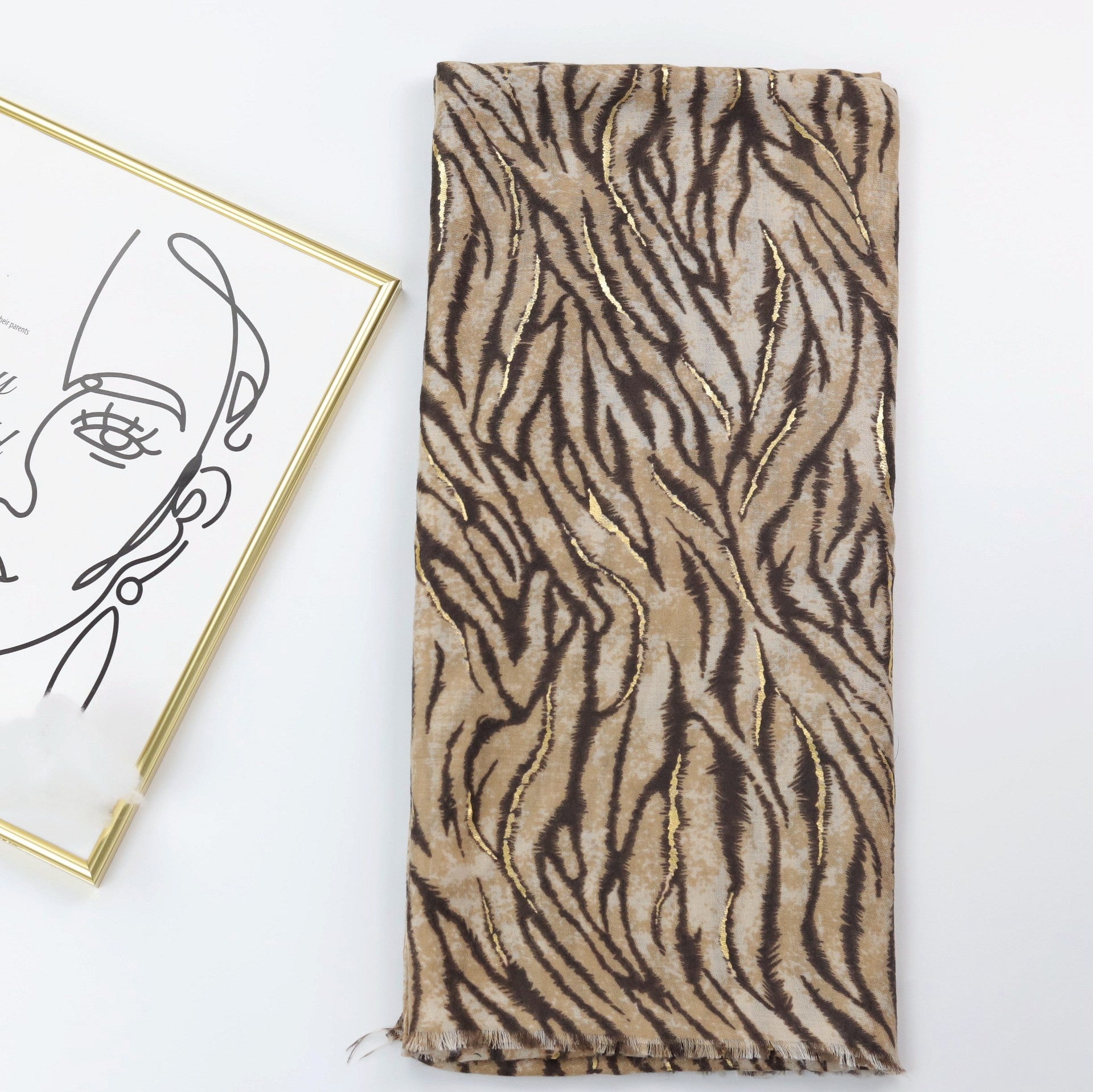 Zebra Satin Woven Shawl with Bronzing Detail