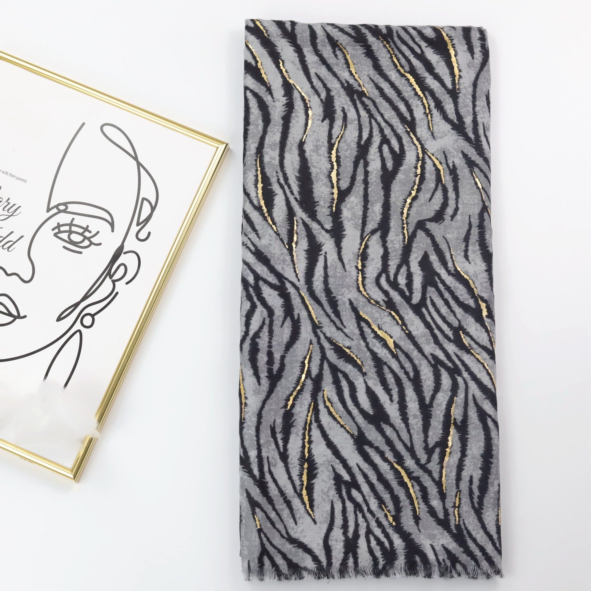 Zebra Satin Woven Shawl with Bronzing Detail